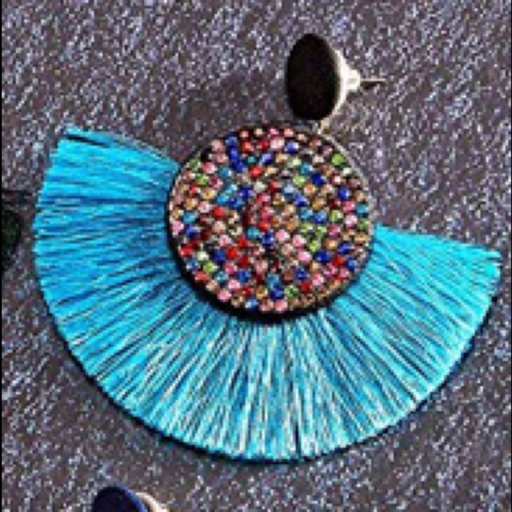 Make offer! Teal tassel earrings